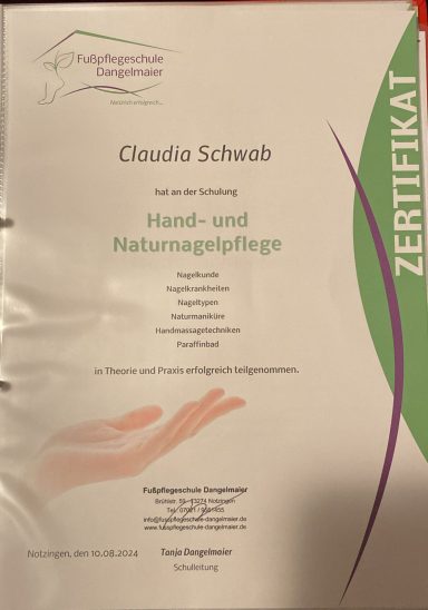 Hand- und Naturnagelpflege-Zertifikat Hand- und Naturnagelpflege-Zertifikat